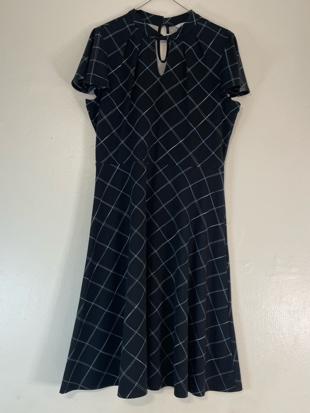 Liz Claiborne Navy Midi flare Dress with White Windowpane Size 14